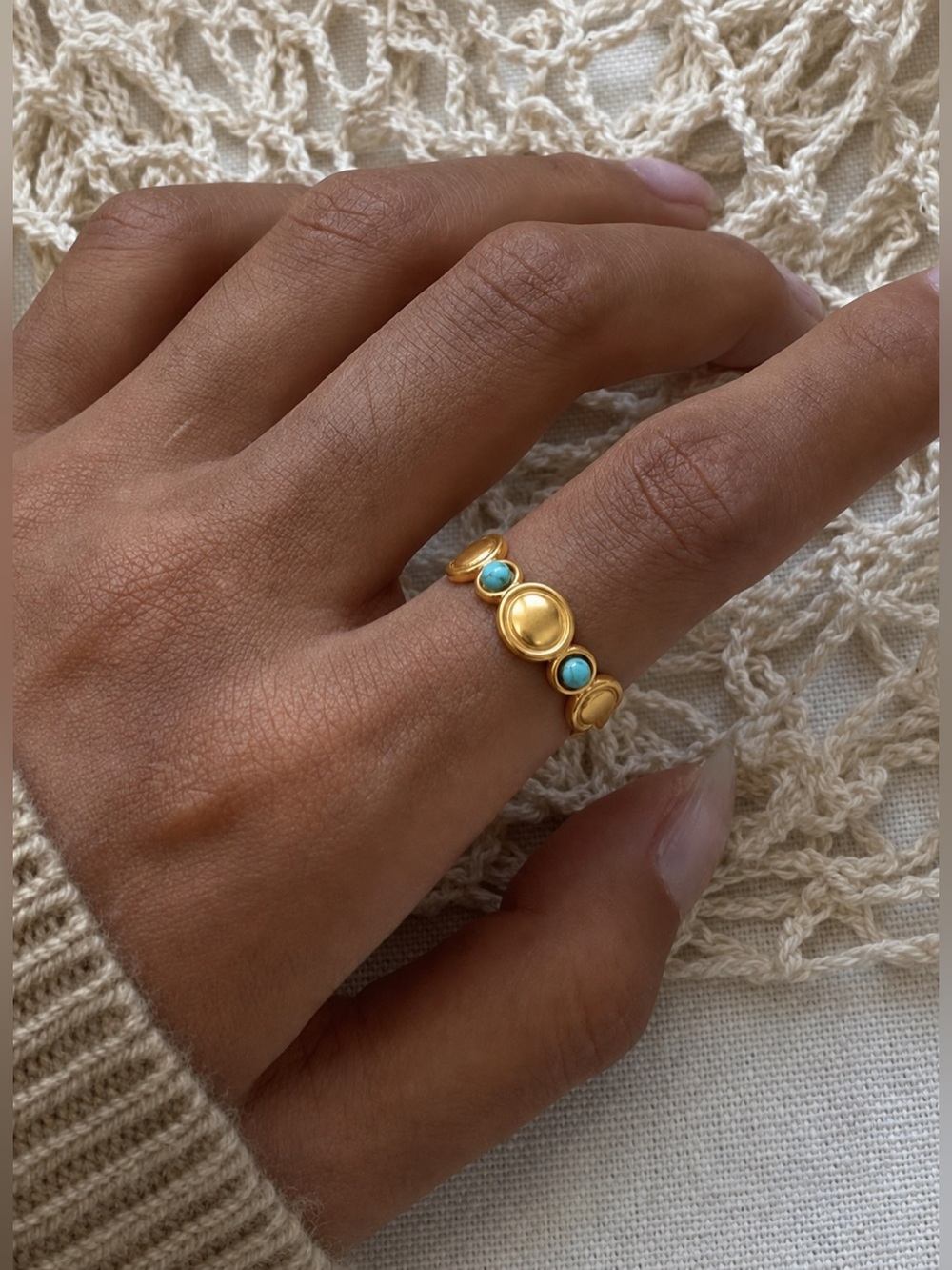 18K Gold Plated Adjustable Natural Turquoise Stone Ring